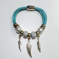 Pulseira em courinho verde agua estilo Pandora